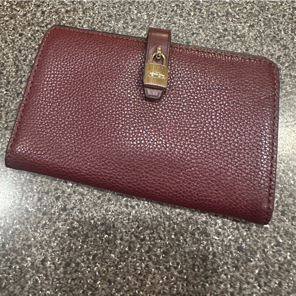 Michael Kors Burgundy Pebbled Leather Wallet with Gold Hardware